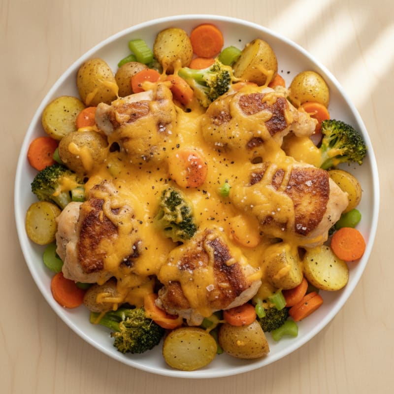Roasted Baby Gold Potatoes with Cheesy Vegetables