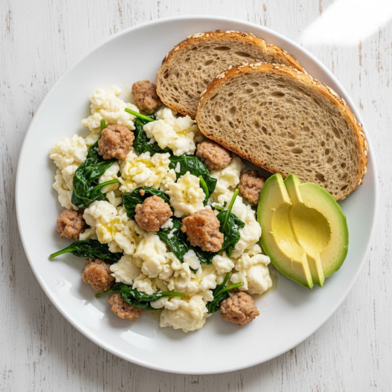 Egg White Scramble with Turkey Sausage and Spinach
