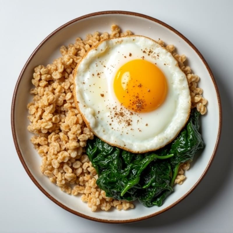 Creamy Savory Oatmeal with Fried Egg and Sautéed Greens