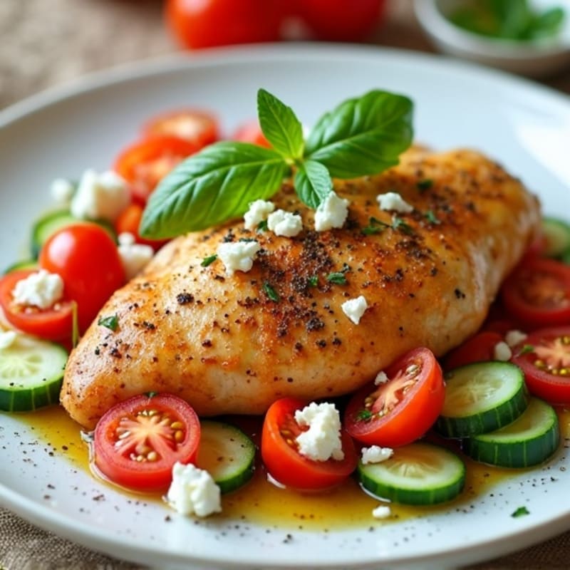 Tender Spiced Chicken with Fresh Tomato and Cucumber Salad