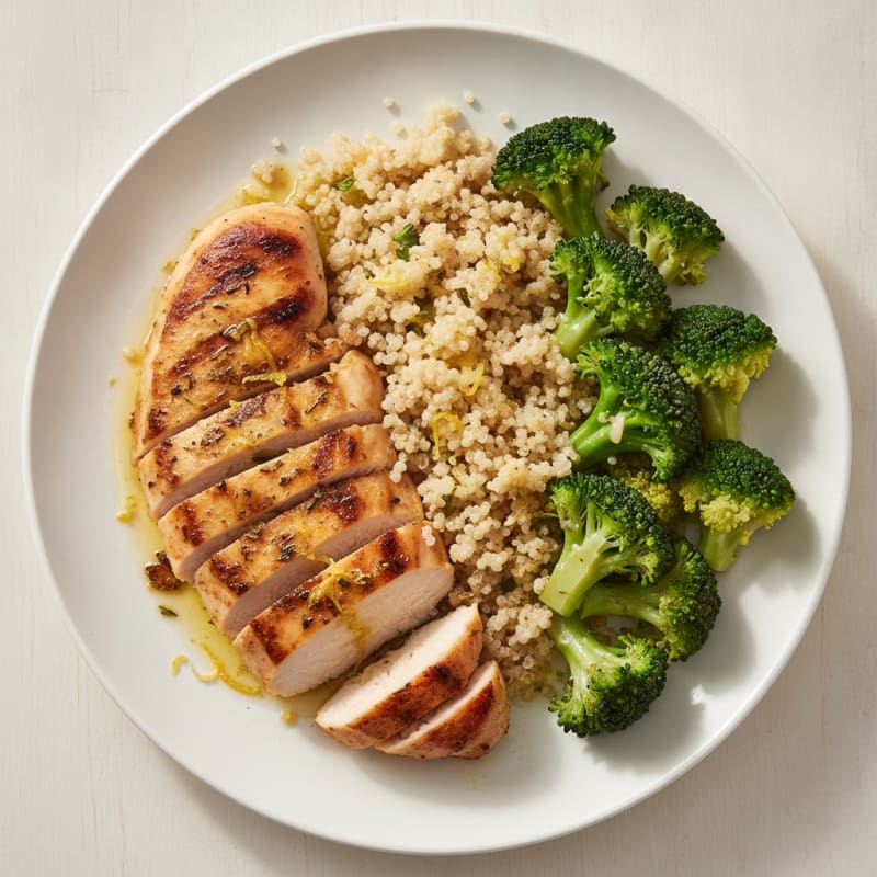 Grilled Chicken Breast with Quinoa and Steamed Broccoli