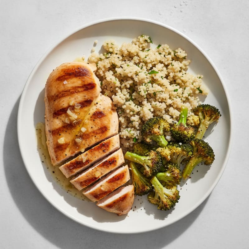 Grilled Chicken Breast with Quinoa and Roasted Broccoli