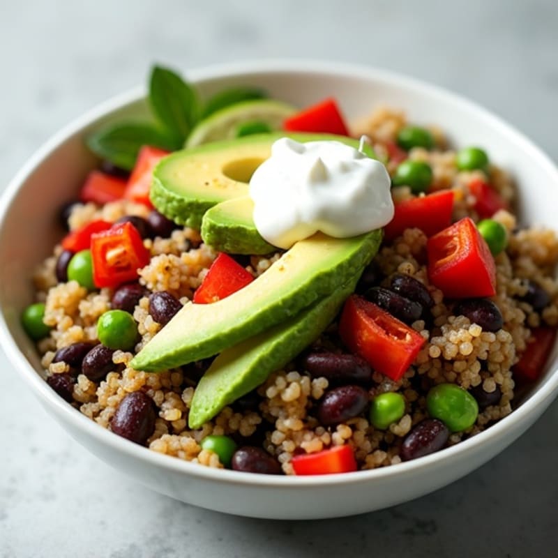 Spicy Black Bean Quinoa Bowl with Lime Avocado