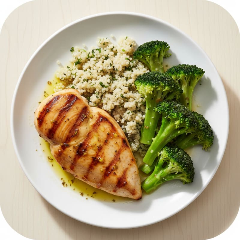 Grilled Chicken Breast with Quinoa and Steamed Broccoli
