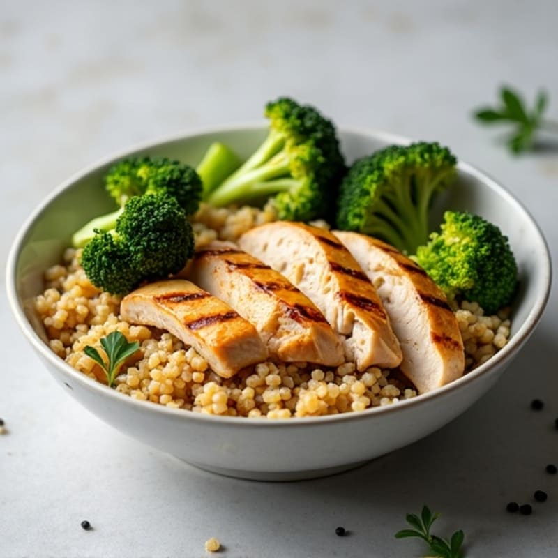 Grilled Chicken and Quinoa Bowl with Roasted Broccoli
