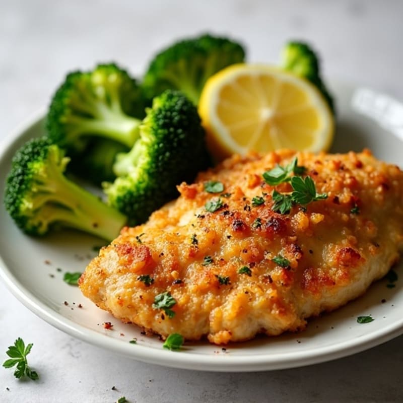 Crispy Air-Fried Lemon-Herb Chicken with Roasted Broccoli