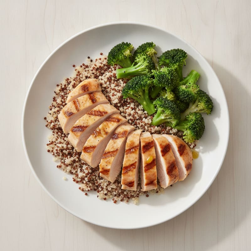 Grilled Chicken Breast with Quinoa and Steamed Broccoli