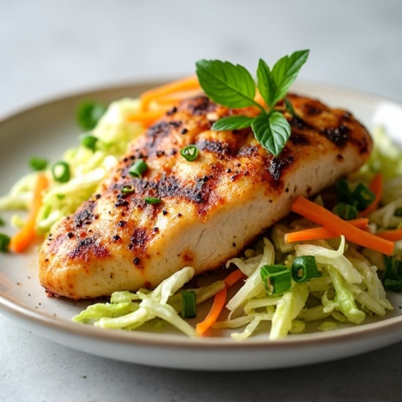 Grilled Chicken Breast with Crunchy Cabbage Slaw