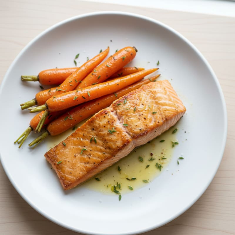 Golden Pan-Seared Salmon with Roasted Carrots