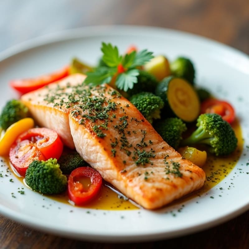 Herb-Crusted Baked Salmon with Roasted Vegetables