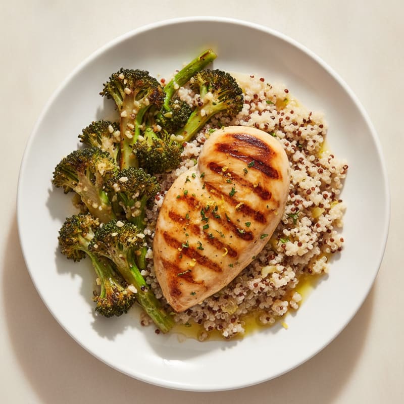 Grilled Chicken Breast with Quinoa and Roasted Broccoli