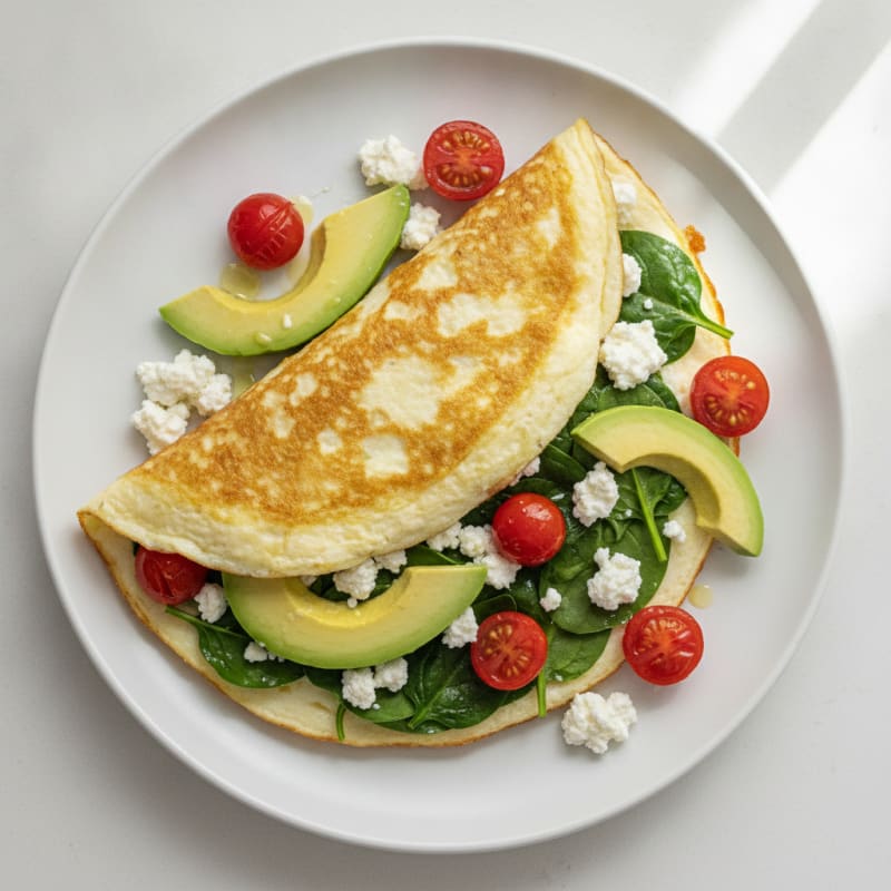 Egg White Spinach Omelette with Cottage Cheese and Cherry Tomatoes