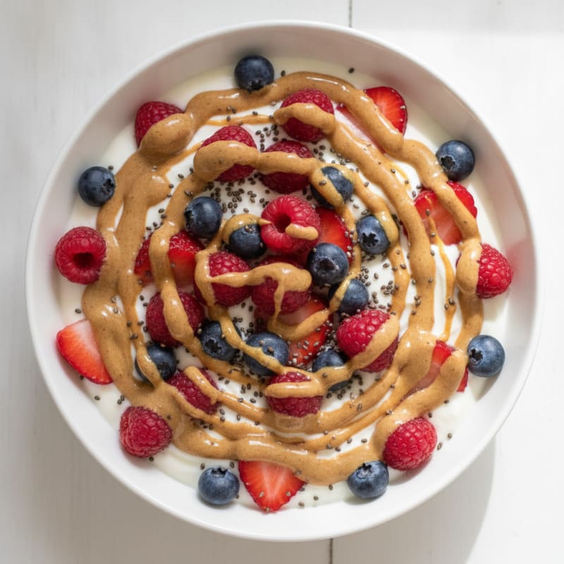 Creamy Greek Yogurt Bowl with Mixed Berries, Chia Seeds, and Almond Butter