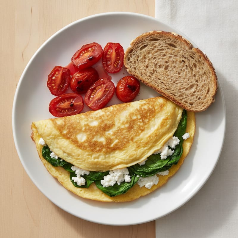 Egg White Spinach Omelette with Cottage Cheese and Cherry Tomatoes