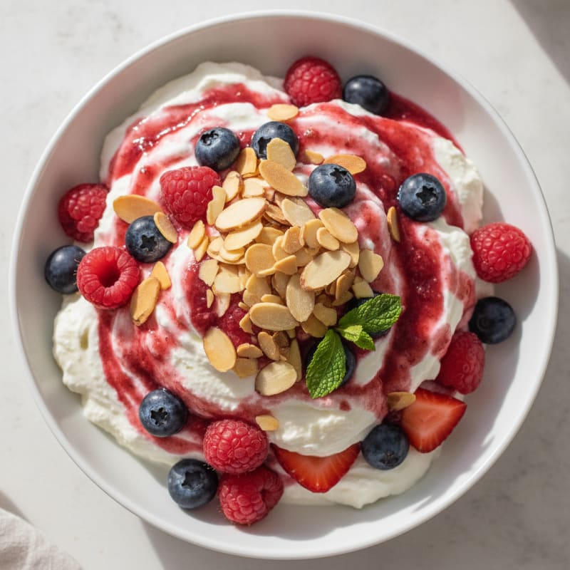 Creamy Greek Yogurt Protein Parfait with Mixed Berries and Almonds