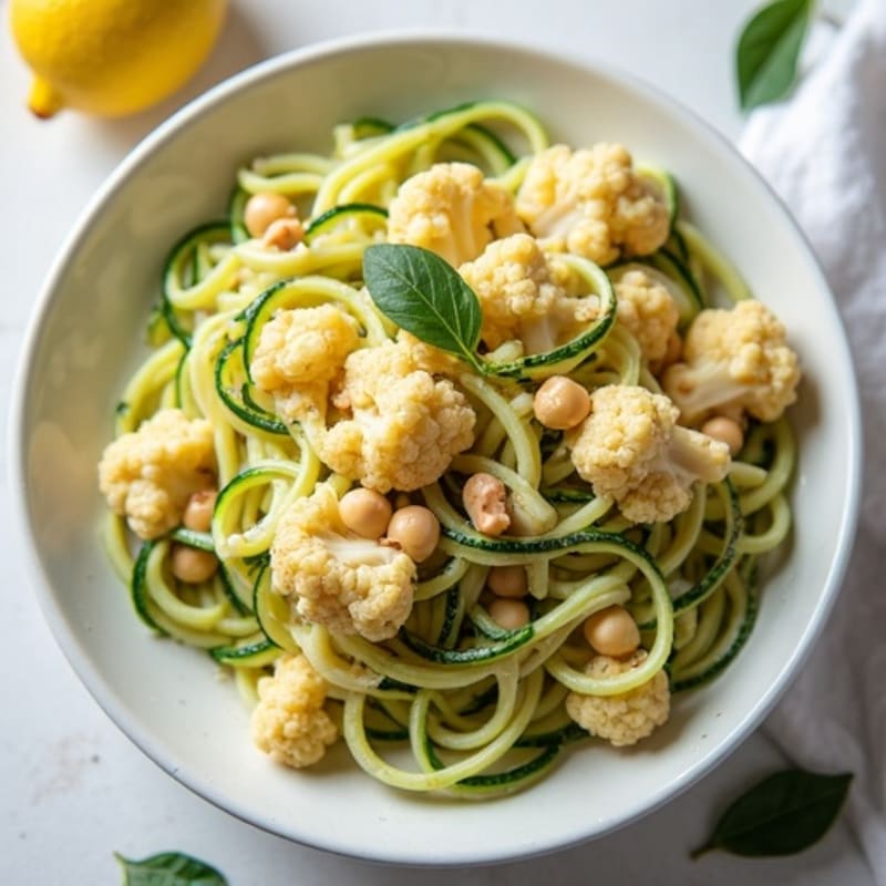 Creamy Cashew Cauliflower Alfredo with Zucchini Noodles