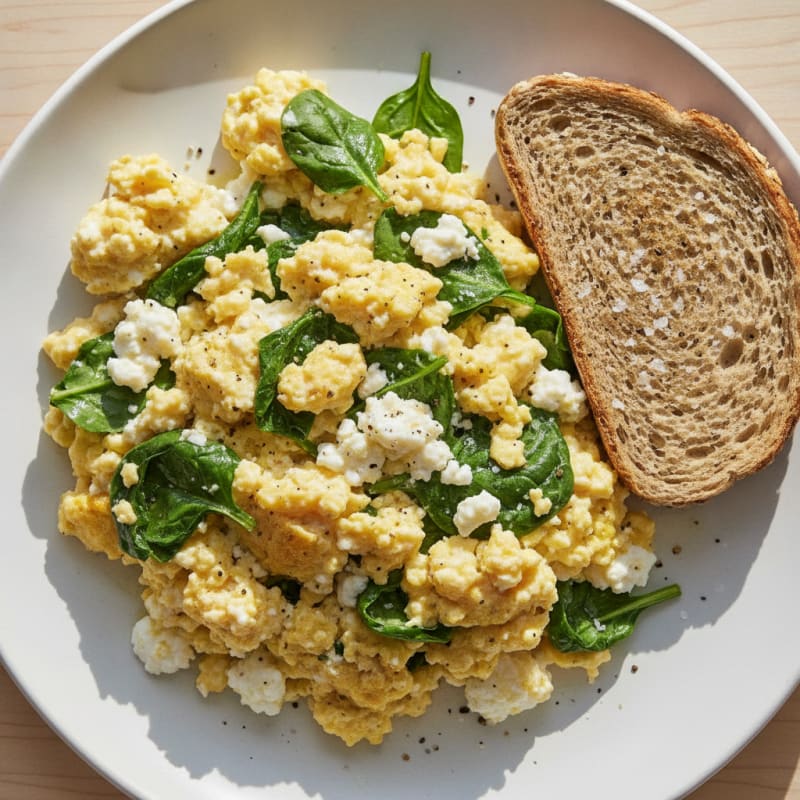 Fluffy Eggs with Cottage Cheese and Spinach