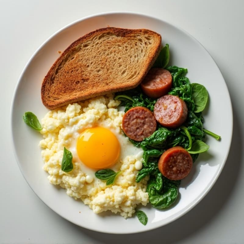 Egg White and Spinach Scramble with Turkey Sausage
