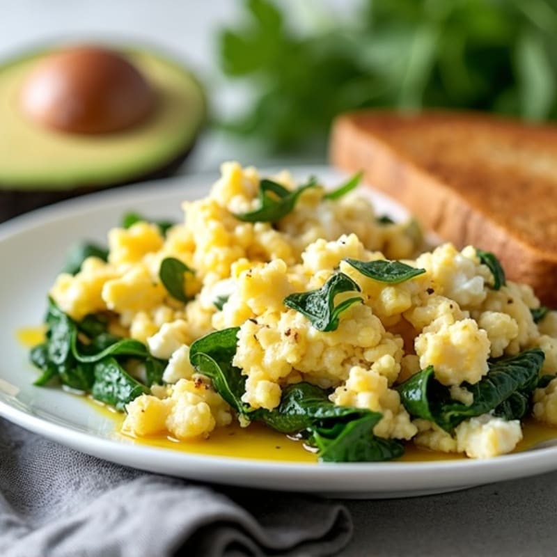 Egg White and Spinach Scramble with Cottage Cheese and Sliced Turkey