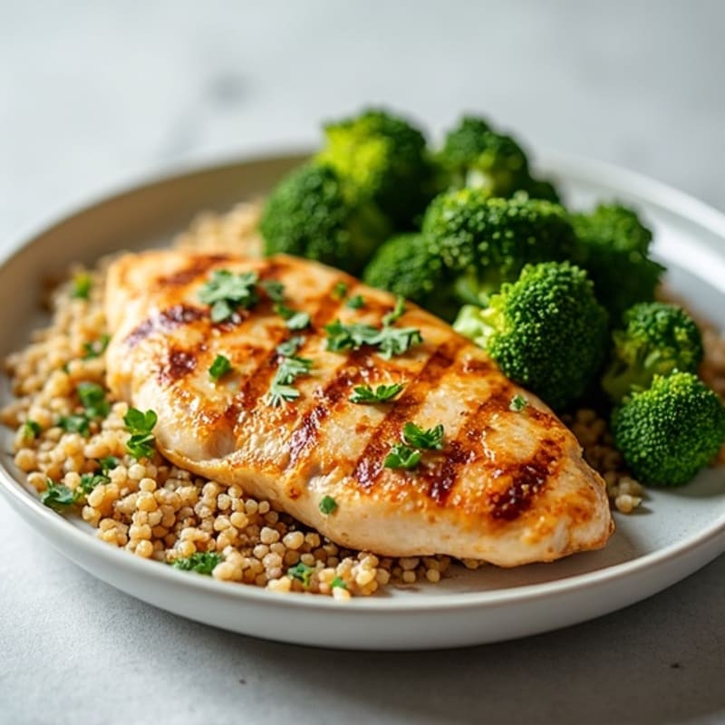 Grilled Chicken Breast with Quinoa and Roasted Broccoli