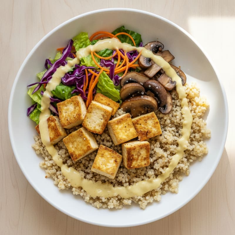 Tofu Quinoa Power Bowl with Lemon-Tahini Dressing