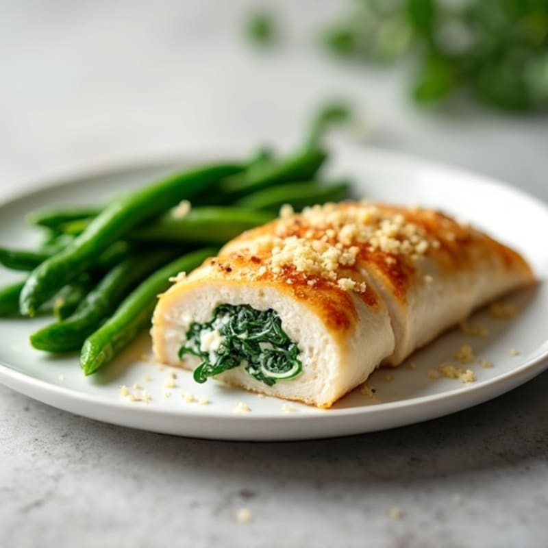 Creamy Spinach Stuffed Chicken Breast with Steamed Green Beans