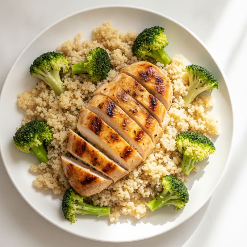 Grilled Chicken Breast with Steamed Broccoli and Quinoa