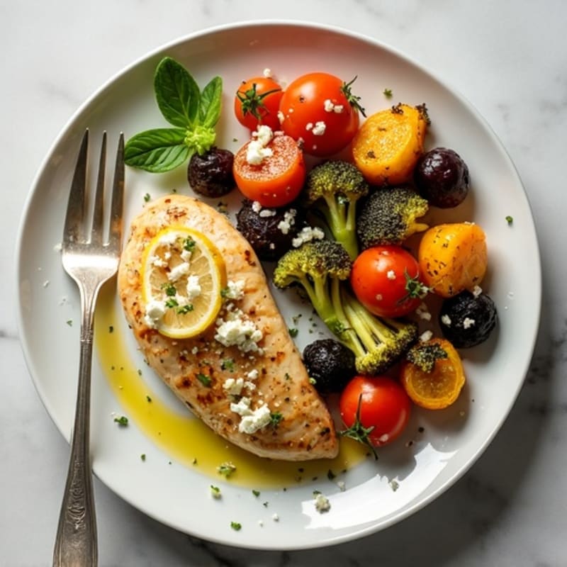 Lemon Herb Chicken with Roasted Vegetables and Crumbled Feta