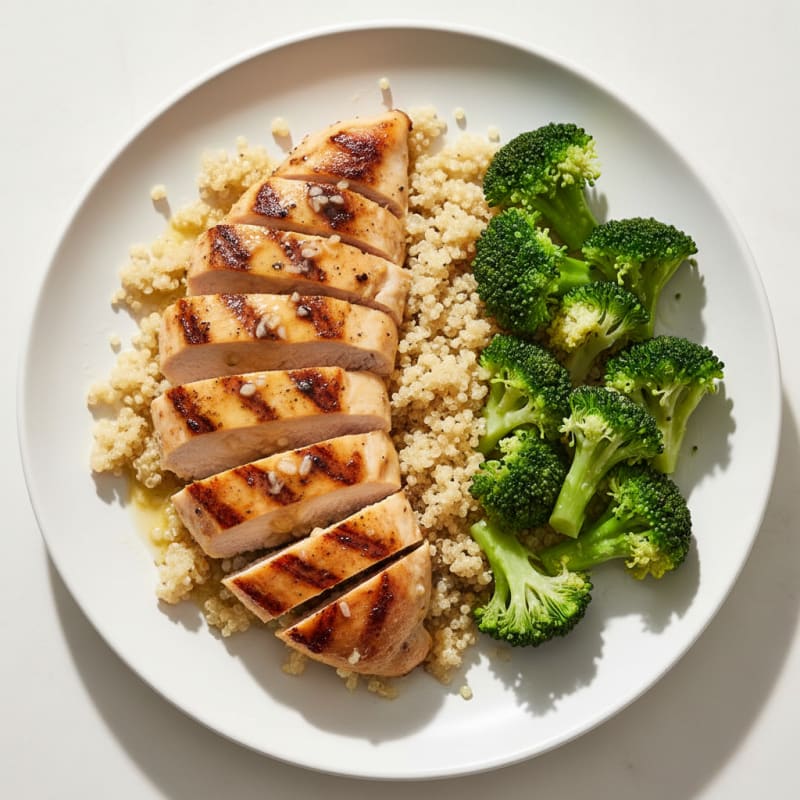 Grilled Chicken Breast with Quinoa and Steamed Broccoli