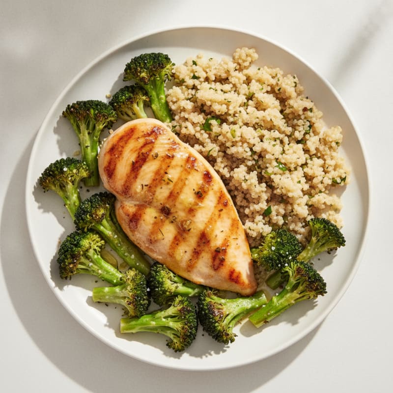 Grilled Chicken Breast with Quinoa and Roasted Broccoli