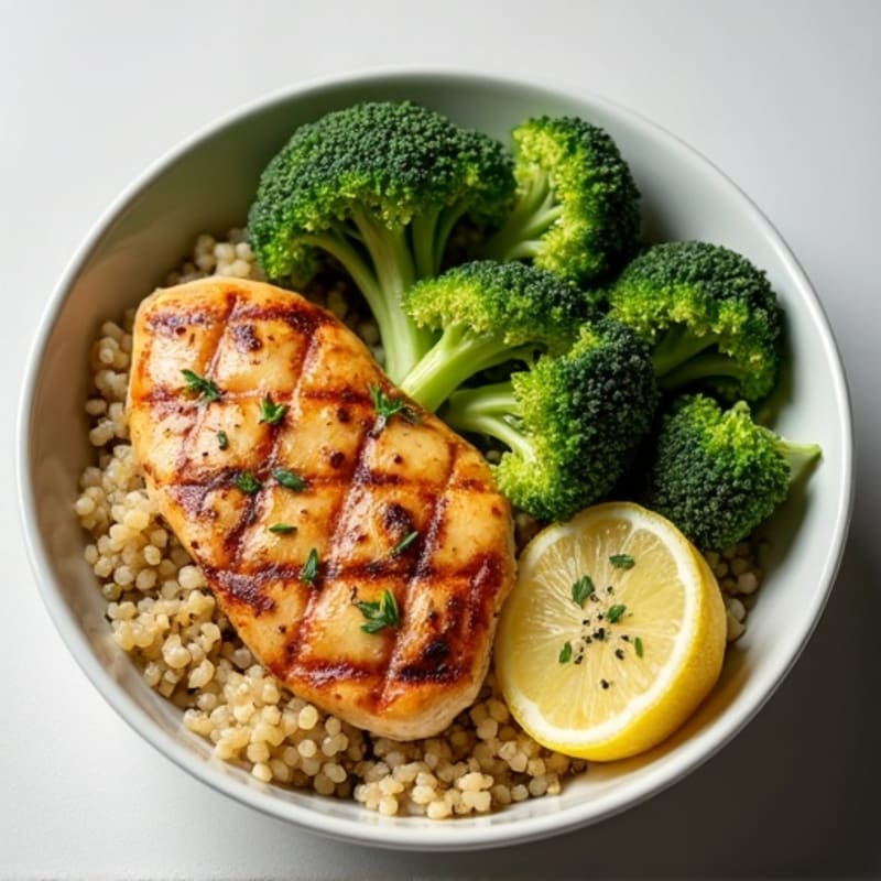 Grilled Chicken and Quinoa Bowl with Roasted Broccoli