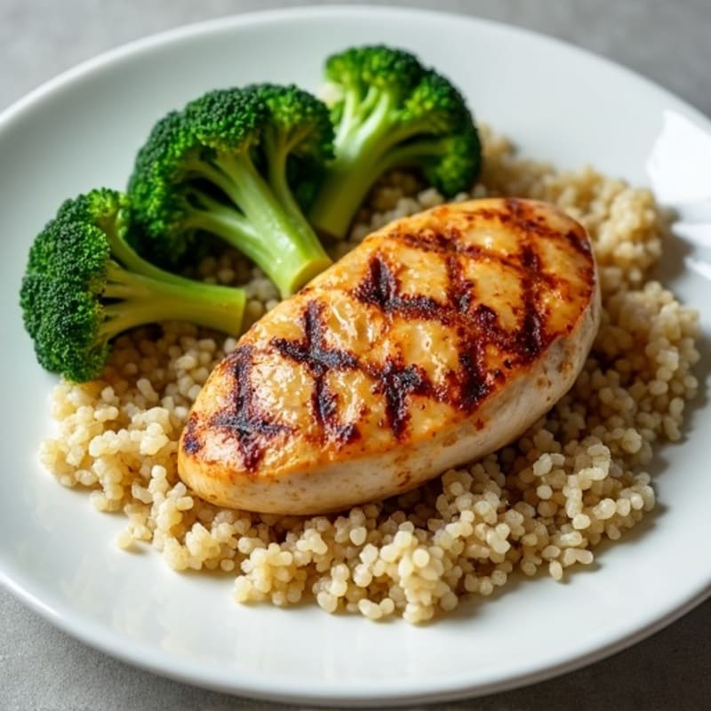 Grilled Chicken Breast with Steamed Broccoli and Quinoa