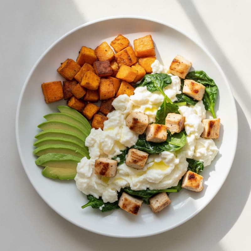 Egg White Scramble with Grilled Chicken and Spinach