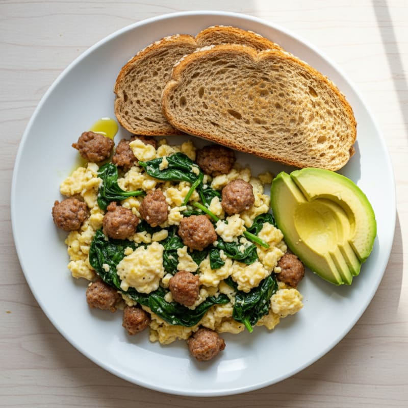 Egg White Scramble with Turkey Sausage and Spinach