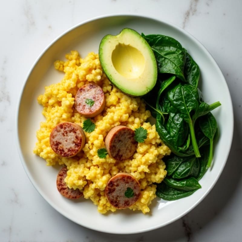Egg White and Spinach Scramble with Turkey Sausage