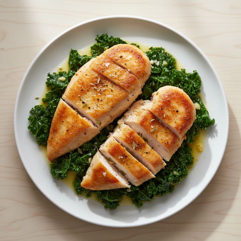 Crispy Pan-Seared Chicken with Garlicky Kale