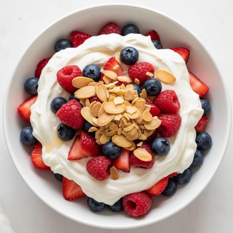 Greek Yogurt Protein Parfait with Mixed Berries and Almonds