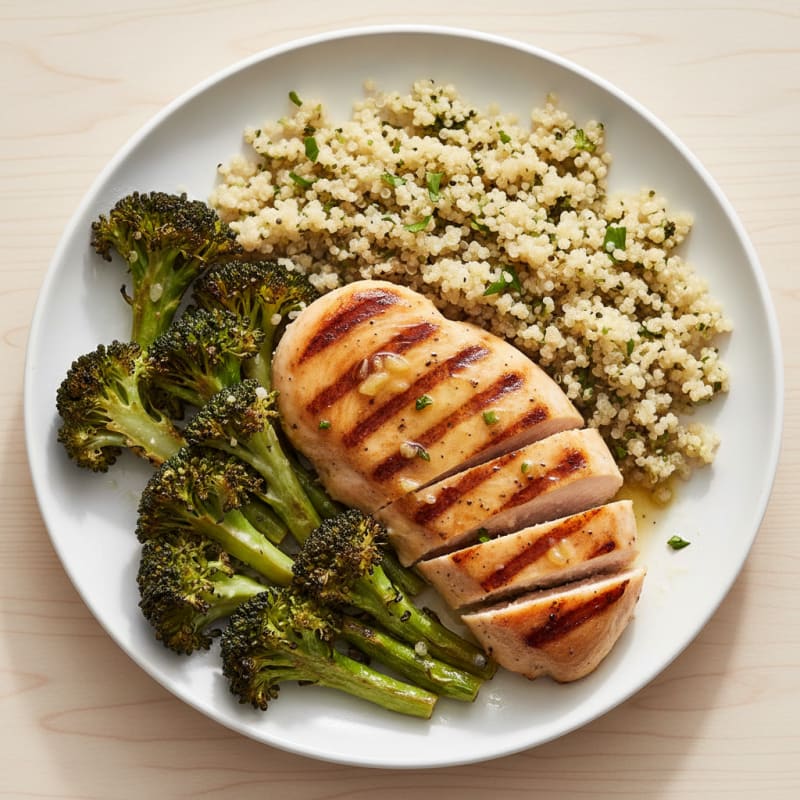 Grilled Chicken Breast with Quinoa and Roasted Broccoli