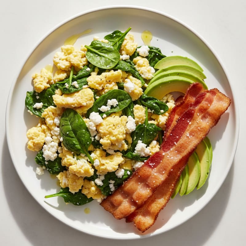 Cottage Cheese Scramble with Spinach and Turkey Bacon