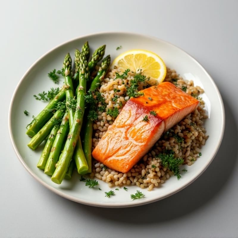 Seared Salmon with Asparagus and Lemon Herb Rice