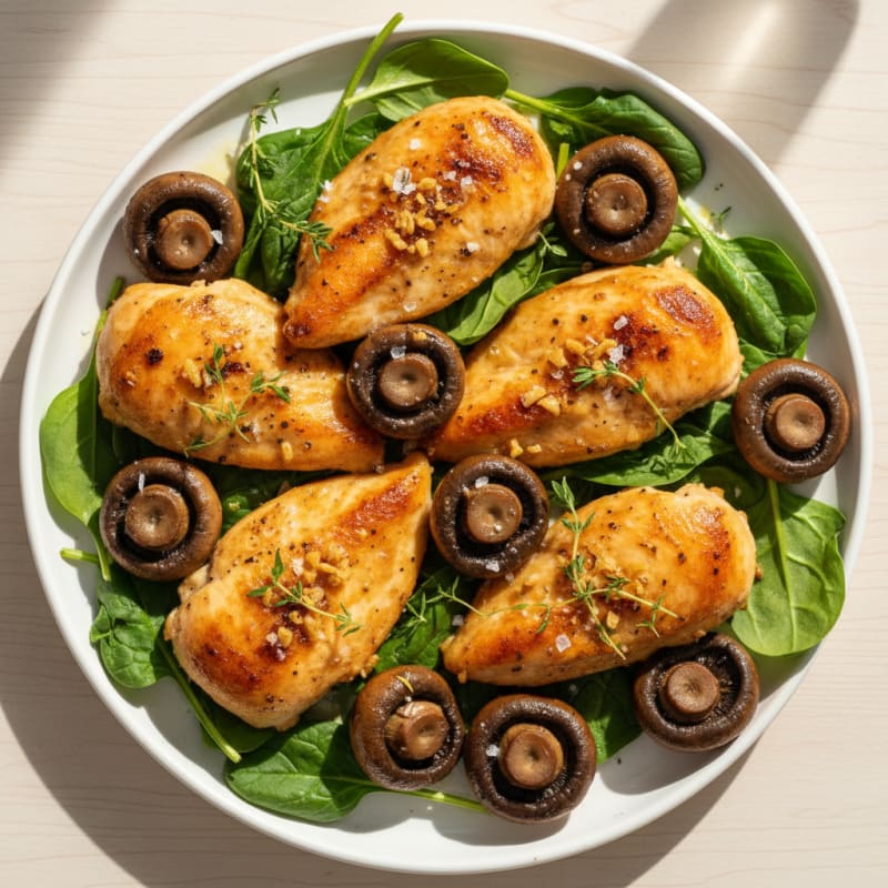 Golden Garlic Butter Roasted Mushrooms & Chicken