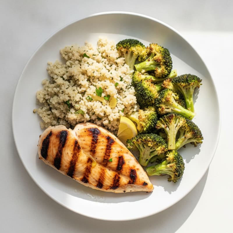 Grilled Chicken Breast with Roasted Broccoli and Quinoa