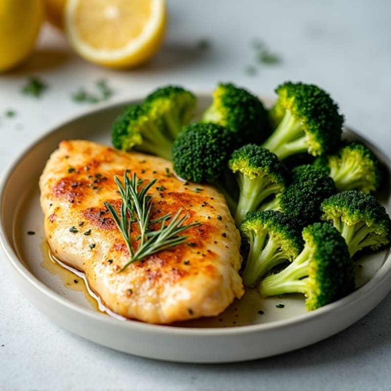 Crispy Lemon-Herb Pan-Seared Chicken Breast with Roasted Broccoli