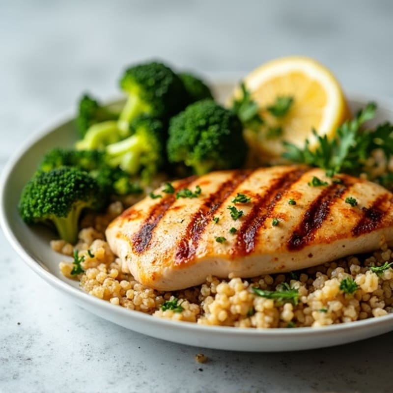 Grilled Chicken Breast with Quinoa and Roasted Broccoli