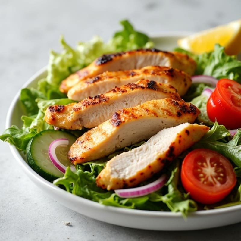 Grilled Chicken Salad with Crunchy Vegetables and Lemon Dressing