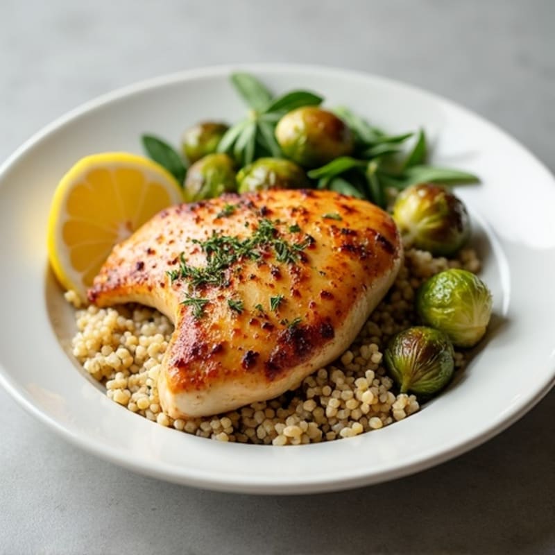 Lemon Herb Roasted Chicken with Crispy Brussels Sprouts
