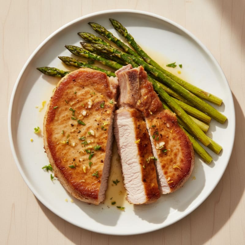 Pan-Seared Pork Chop with Roasted Asparagus