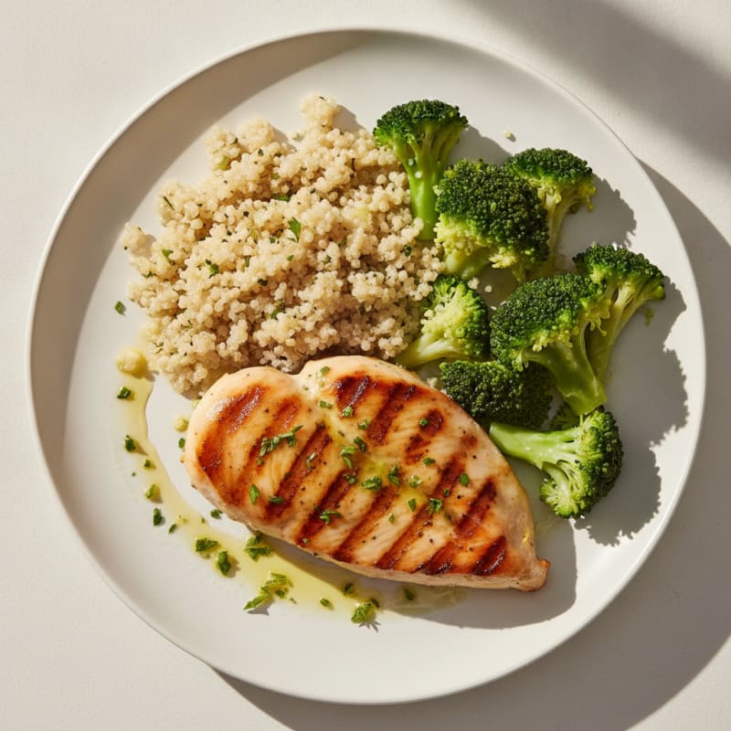 Grilled Chicken Breast with Quinoa and Steamed Broccoli