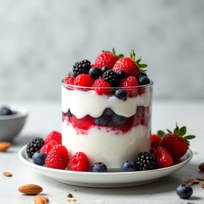 Greek Yogurt Protein Parfait with Mixed Berries and Almonds