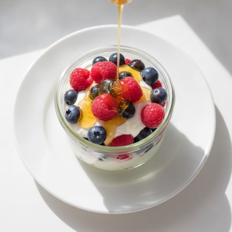 High-Protein Greek Yogurt Parfait with Mixed Berries and Honey